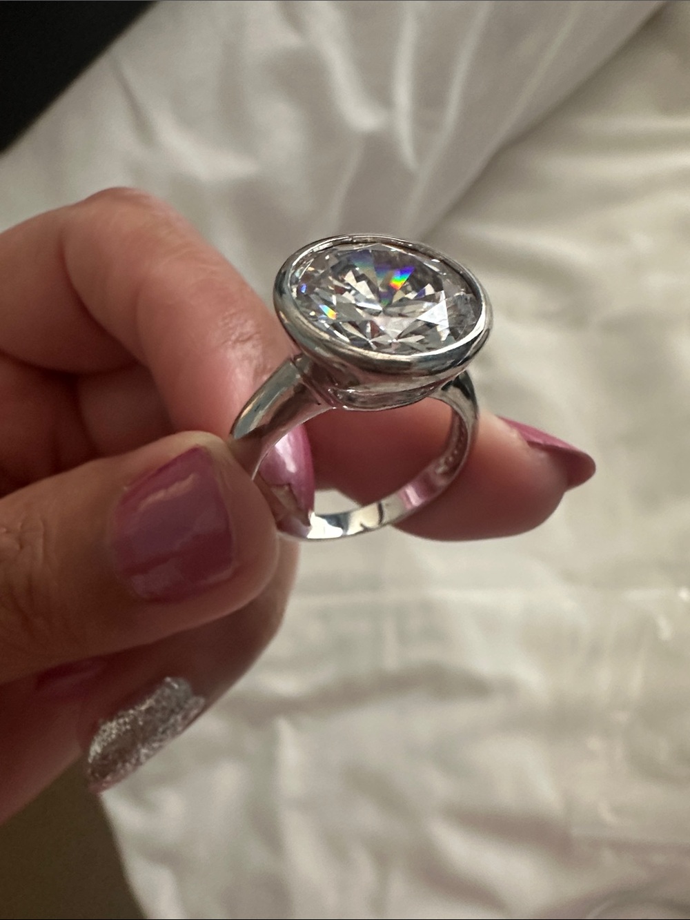 Silver Ring with Clear Round-Cut Stone